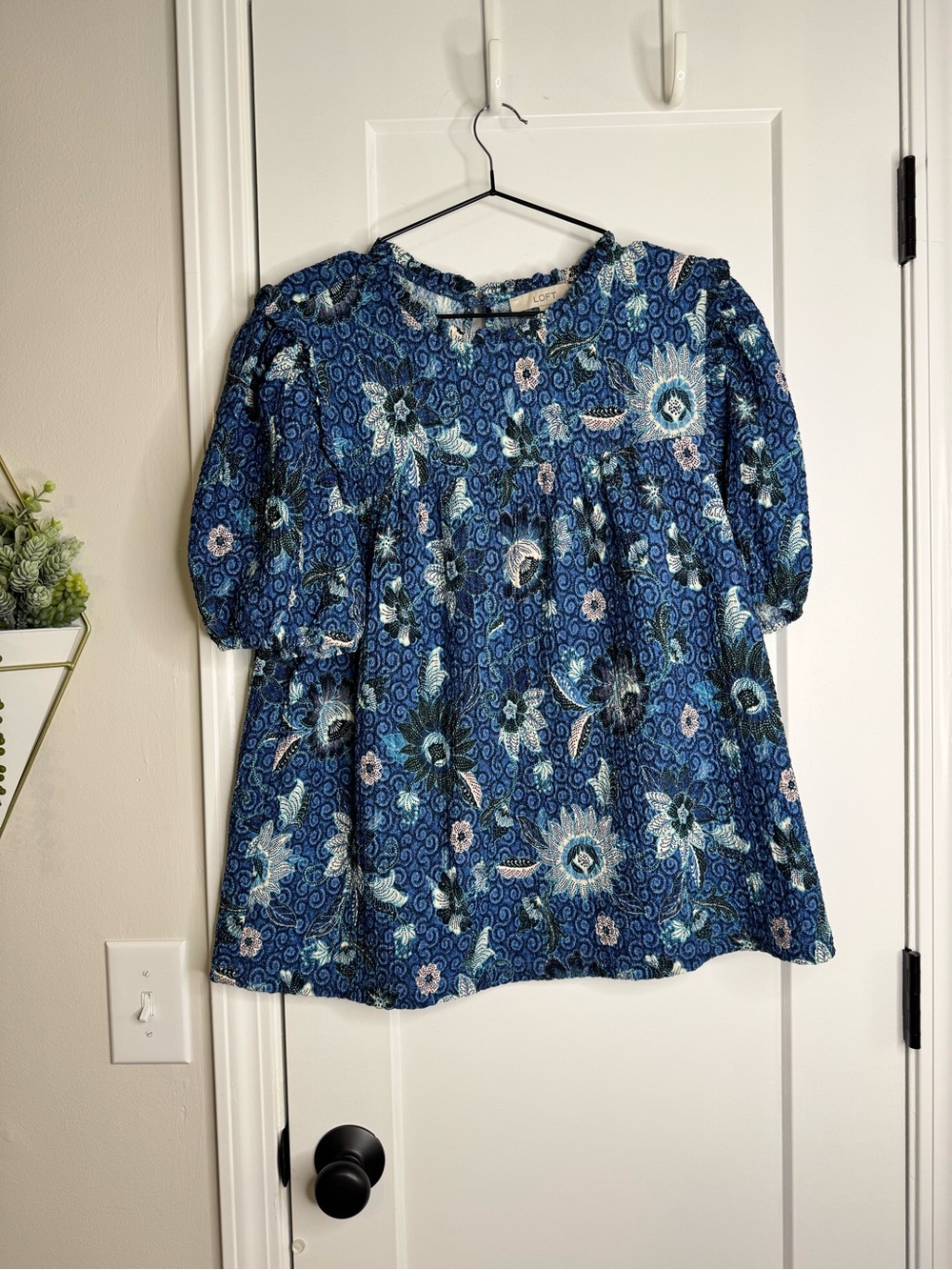 LOFT Blue Baby Doll Style Top